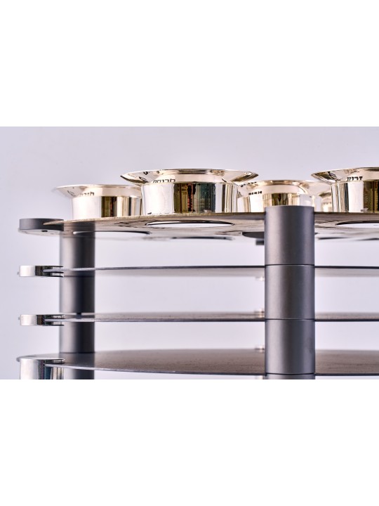 Extraordinary Modern Large Passover Plate with Thr , Aluminum Seder Pl