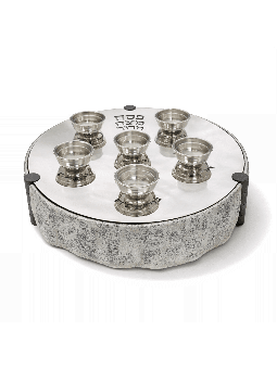 Plaque de Seder argentée surélevée moderne avec 3 Matsa T, Seder en aluminium Pl
