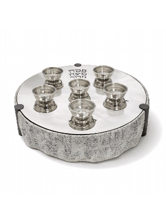 Plaque de Seder argentée surélevée moderne avec 3 Matsa T, Seder en aluminium Pl