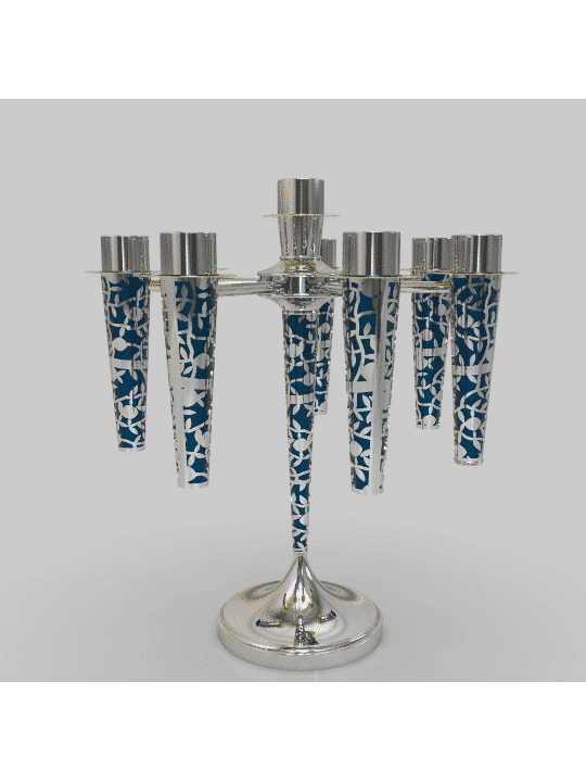 Feuille de candélabre en argent bleu à 7 + 1 bras découpée, cadeaux de Pâque,