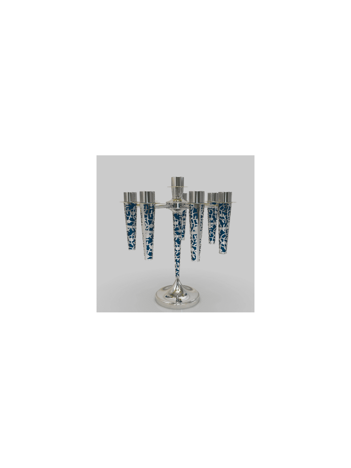 Blue 7+1 Arms Silver Candelabra Leaf Cut Out Desig , Passover Gifts ,