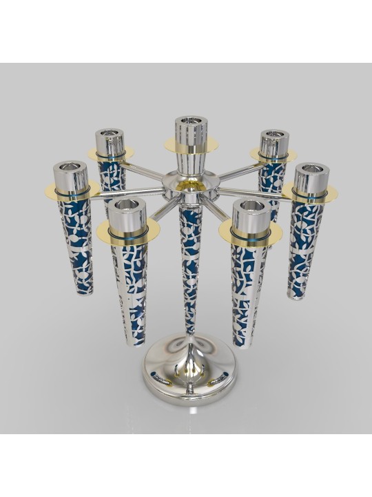 Feuille de candélabre en argent bleu à 7 + 1 bras découpée, cadeaux de Pâque,