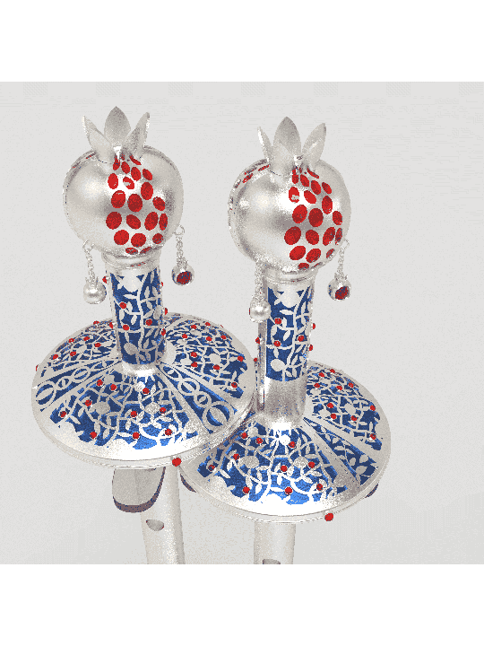 Custom Silver Torah Holly Rollers With Enamel , Tu B'Av Gifts , Israel