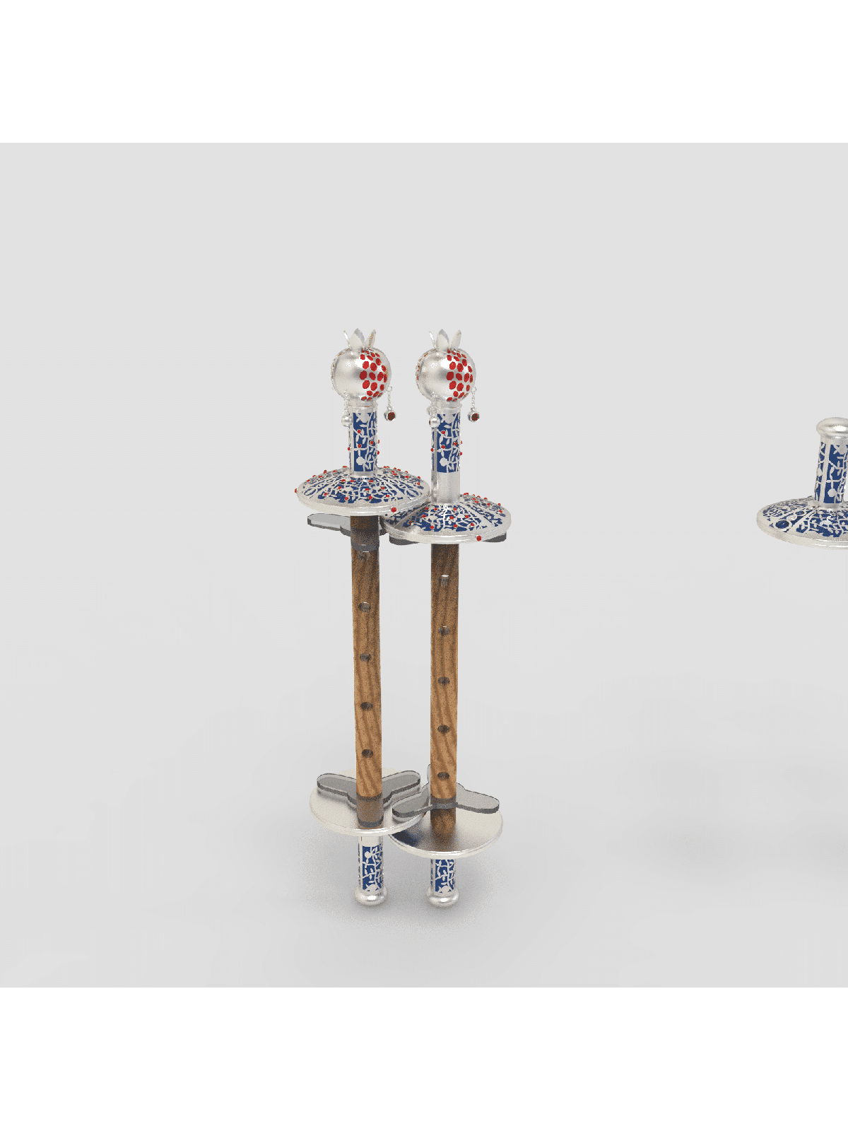 Custom Silver Torah Holly Rollers With Enamel , Tu B'Av Gifts , Israel