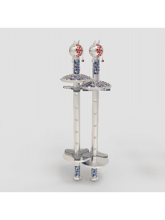 Custom Silver Torah Holly Rollers With Enamel , Tu B'Av Gifts , Israel
