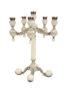 Five Arms White Onyx Candelabra with Amethyst Ston , Passover Gifts ,