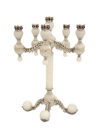 Candélabre en onyx blanc à cinq bras avec améthyste Ston, cadeaux de Pâque,
