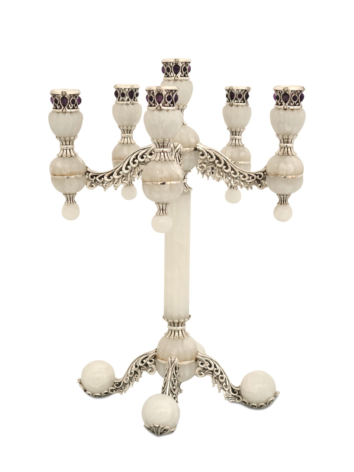 Candélabre en onyx blanc à cinq bras avec améthyste Ston, cadeaux de Pâque,