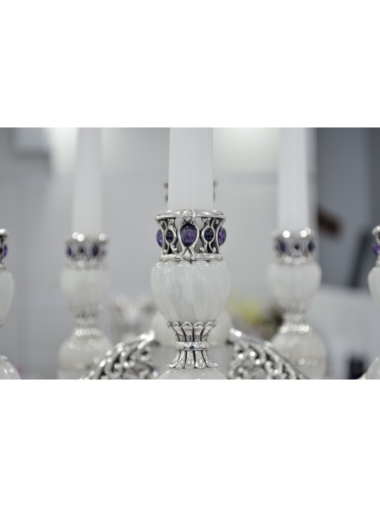 Candélabre en onyx blanc à cinq bras avec améthyste Ston, cadeaux de Pâque,