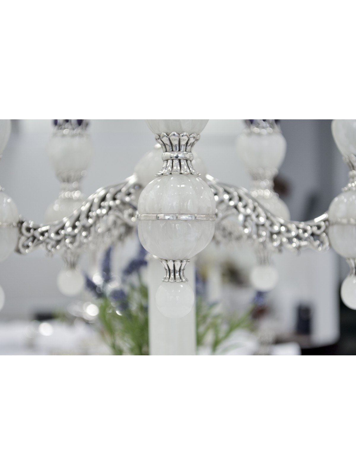 Candélabre en onyx blanc à cinq bras avec améthyste Ston, cadeaux de Pâque,