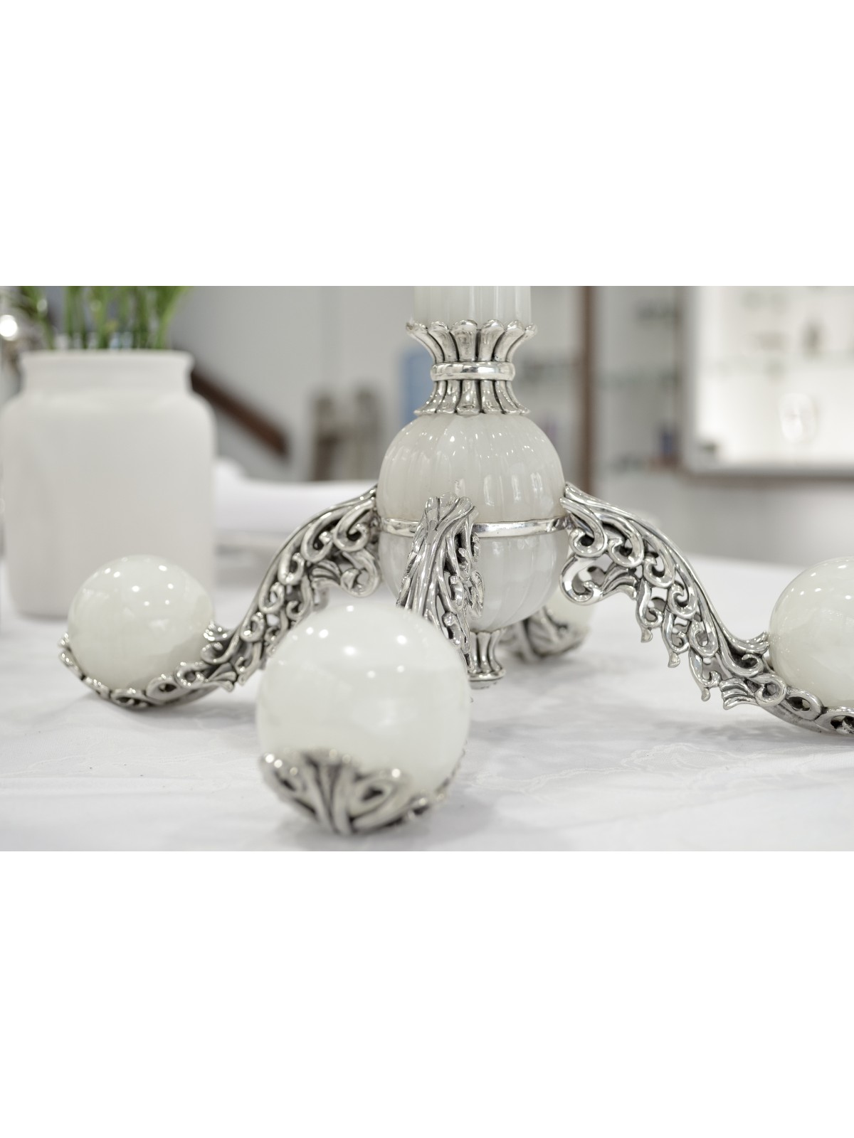 Five Arms White Onyx Candelabra with Amethyst Ston , Passover Gifts ,
