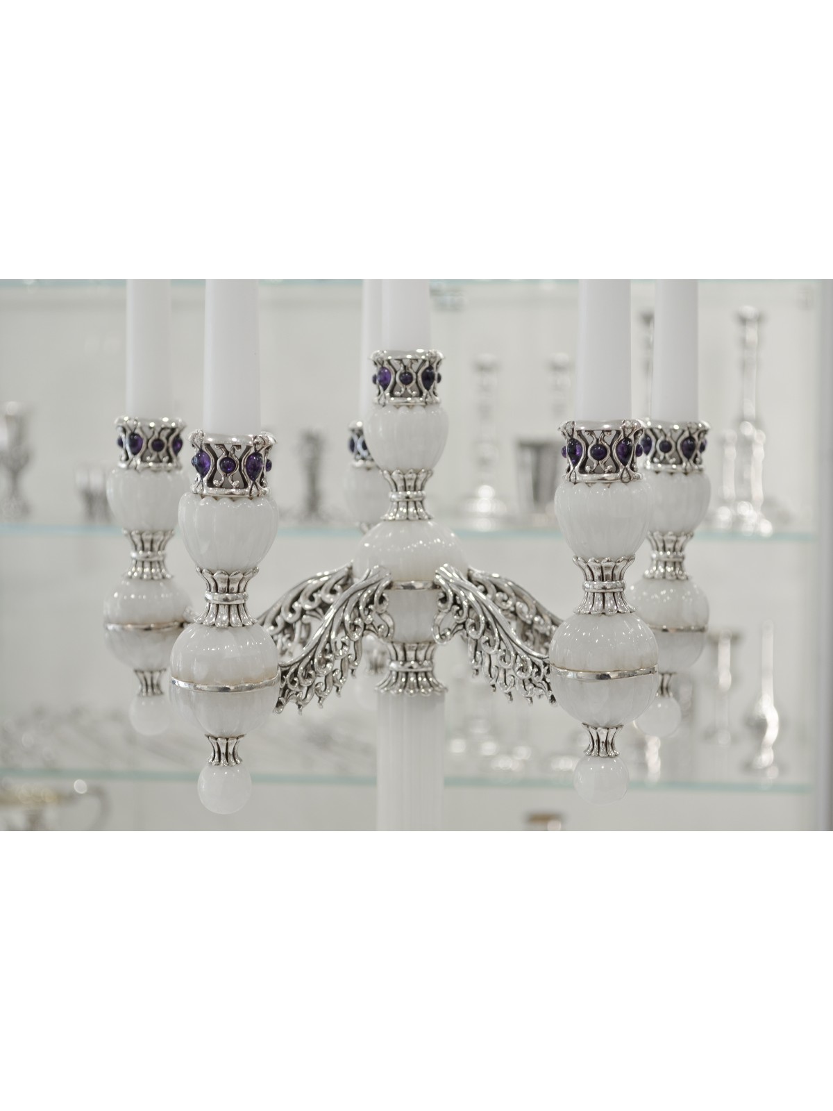 Candélabre en onyx blanc à cinq bras avec améthyste Ston, cadeaux de Pâque,