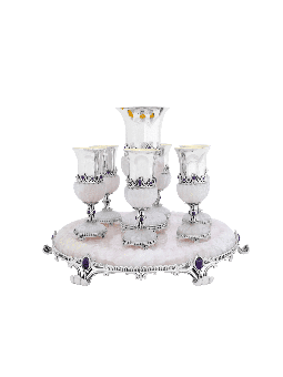 Ensemble de liqueur d'argent avec onyx rose et améthyste Ston, cadeaux de Pâque,