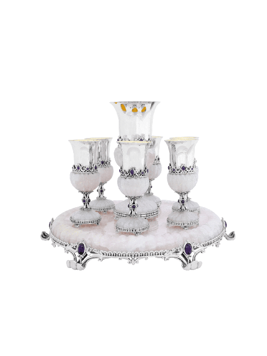 Ensemble de liqueur d'argent avec onyx rose et améthyste Ston, cadeaux de Pâque,