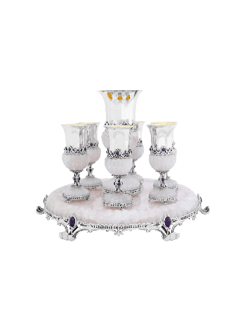Silver Liquor Set with Pink Onyx and Amethyst Ston , Passover Gifts ,