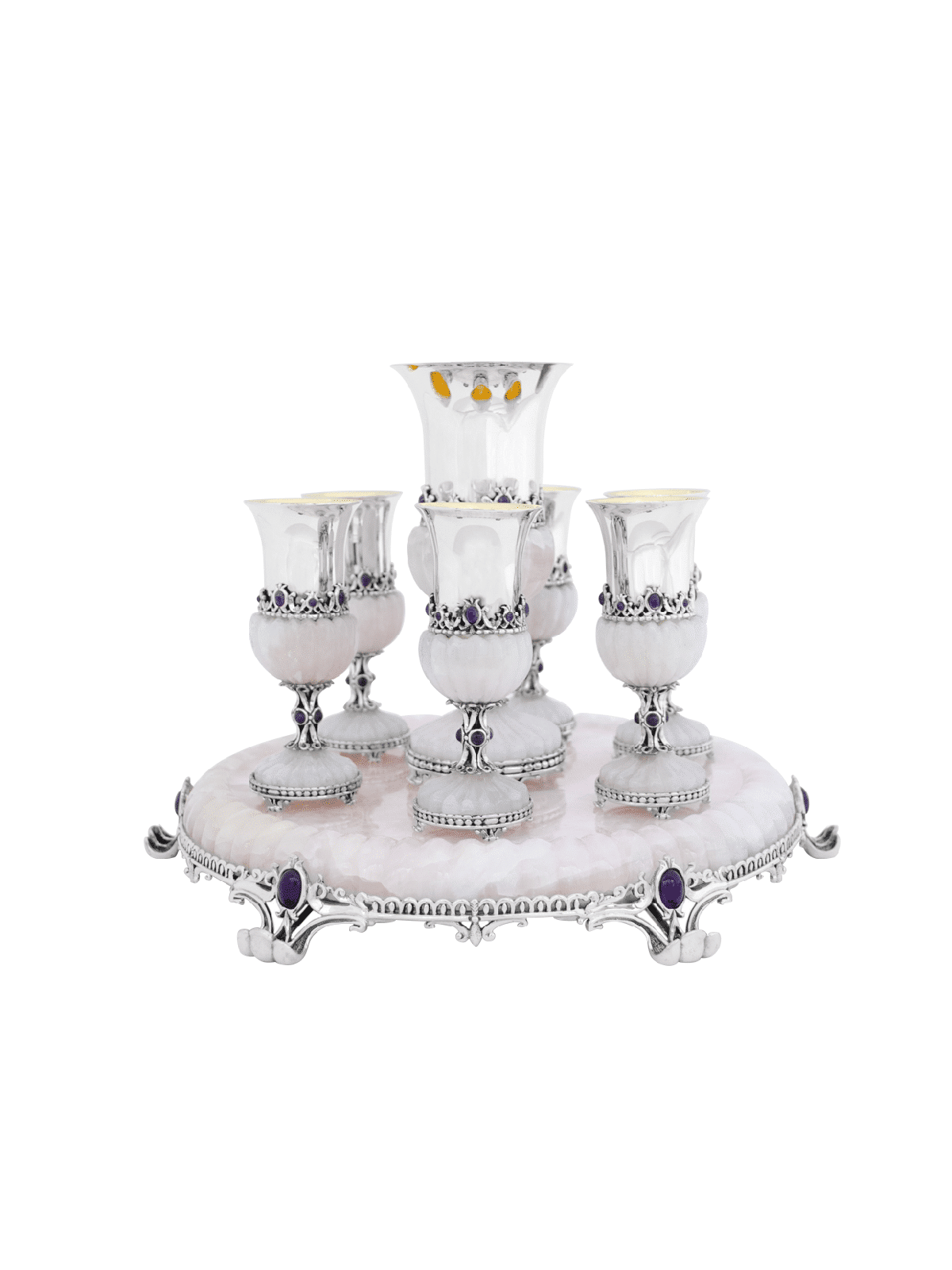 Ensemble de liqueur d'argent avec onyx rose et améthyste Ston, cadeaux de Pâque,