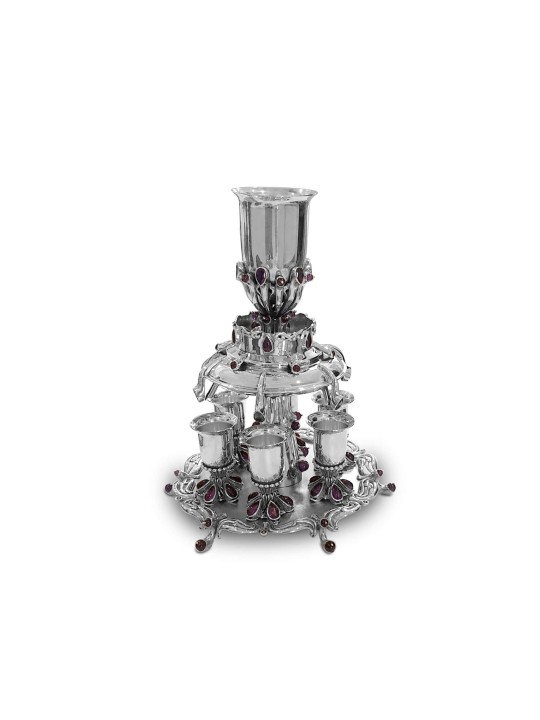 Fontaine à vin en argent sterling avec pierres d'améthyste, fontaines de Kiddouch, est