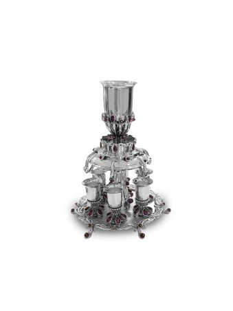 Fontaine à vin en argent sterling avec pierres d'améthyste, fontaines de Kiddouch, est