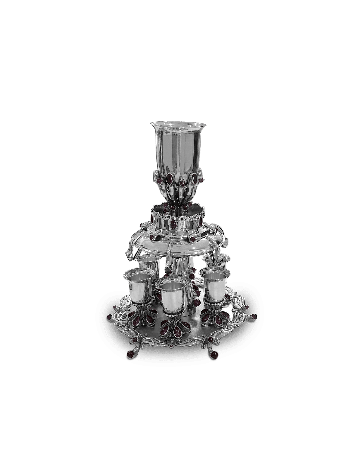 Fontaine à vin en argent sterling avec pierres d'améthyste, fontaines de Kiddouch, est