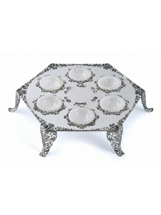Énorme plaque de Seder surélevée en filigrane d’argent hexagonal wi , cadeaux de Pâque ,