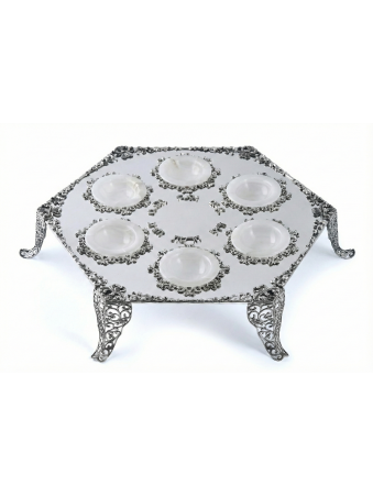 Huge Hexagon Silver Filigree Raised Seder Plate wi , Passover Gifts ,