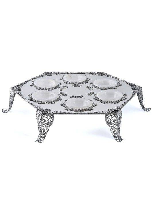 Énorme plaque de Seder surélevée en filigrane d’argent hexagonal wi , cadeaux de Pâque ,