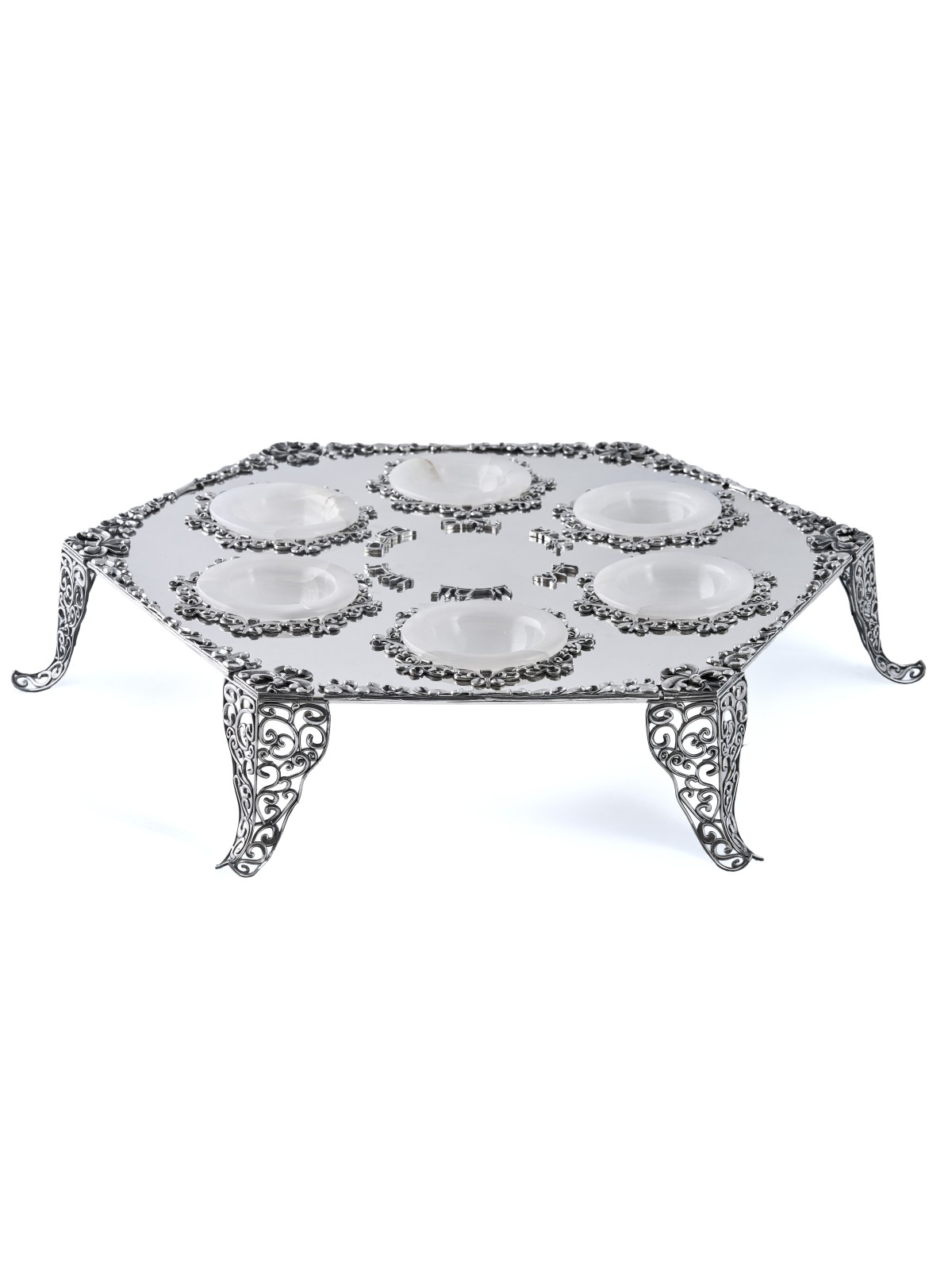 Énorme plaque de Seder surélevée en filigrane d’argent hexagonal wi , cadeaux de Pâque ,