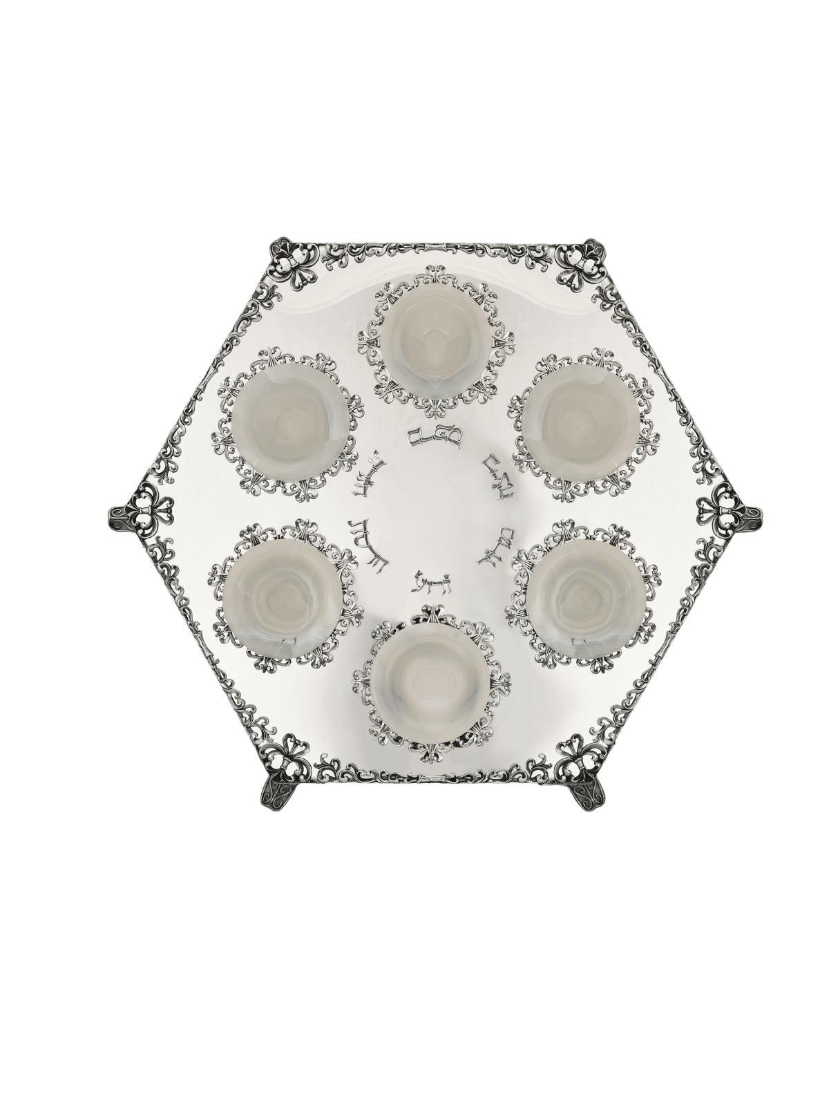 Énorme plaque de Seder surélevée en filigrane d’argent hexagonal wi , cadeaux de Pâque ,