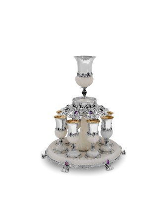 Fontaine à vin unique en son genre avec pierre d'onyx blanc, fontaines de Kiddouch