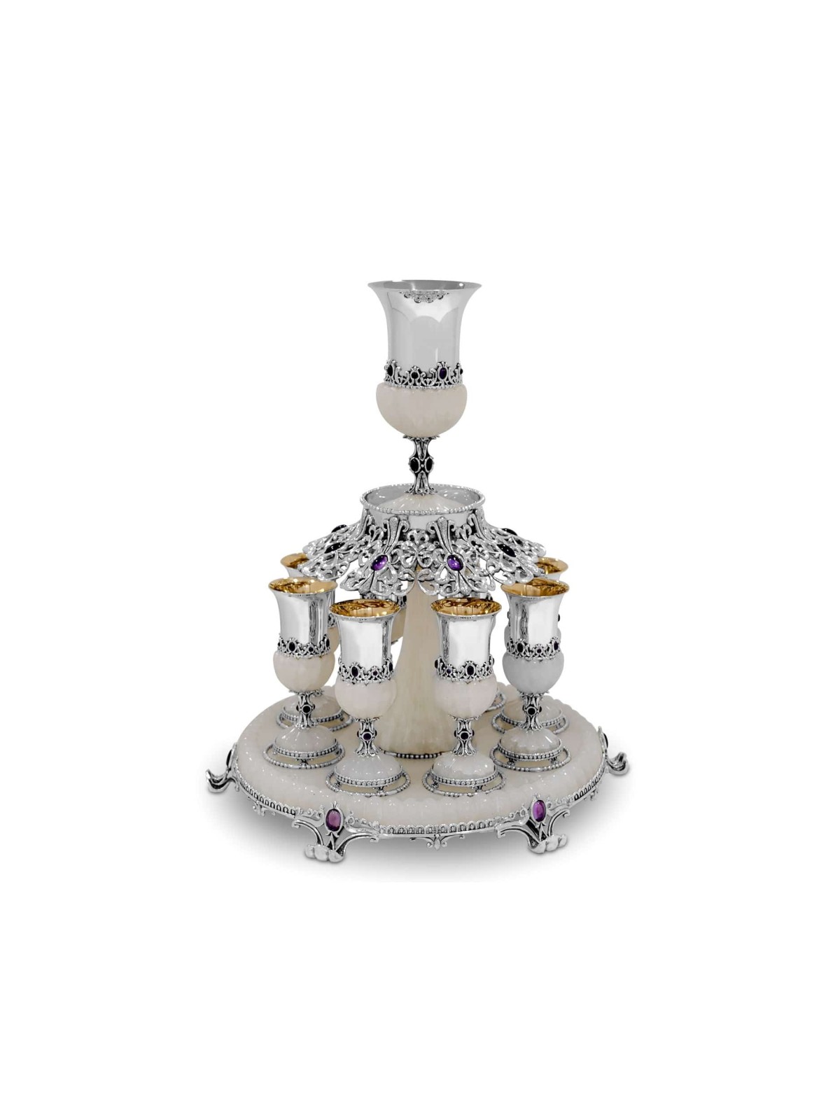 Fontaine à vin unique en son genre avec pierre d'onyx blanc, fontaines de Kiddouch