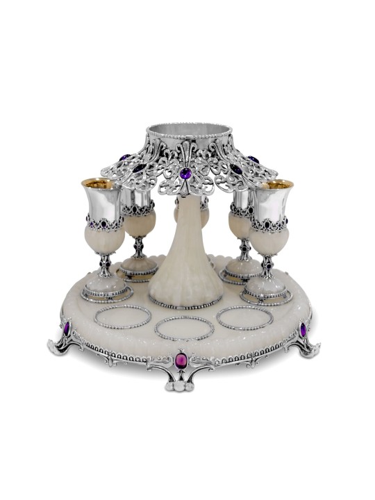 Fontaine à vin unique en son genre avec pierre d'onyx blanc, fontaines de Kiddouch