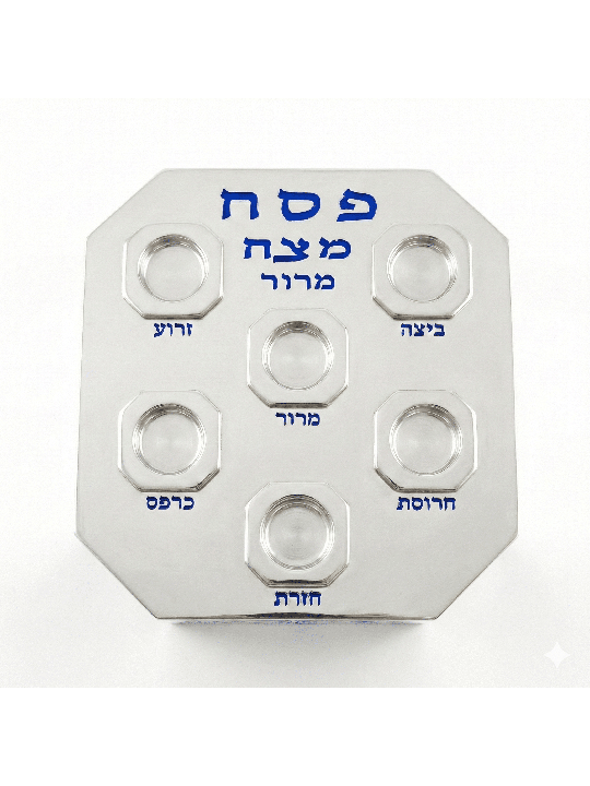 Plaque de Seder moderne en argent et en aluminium avec Passov, cadeaux de Pâque,