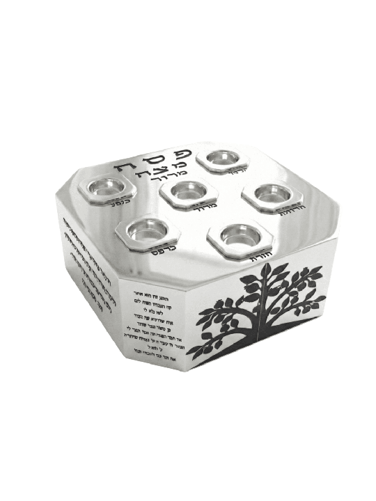 Plaque de Seder moderne en argent et en aluminium avec Passov, cadeaux de Pâque,