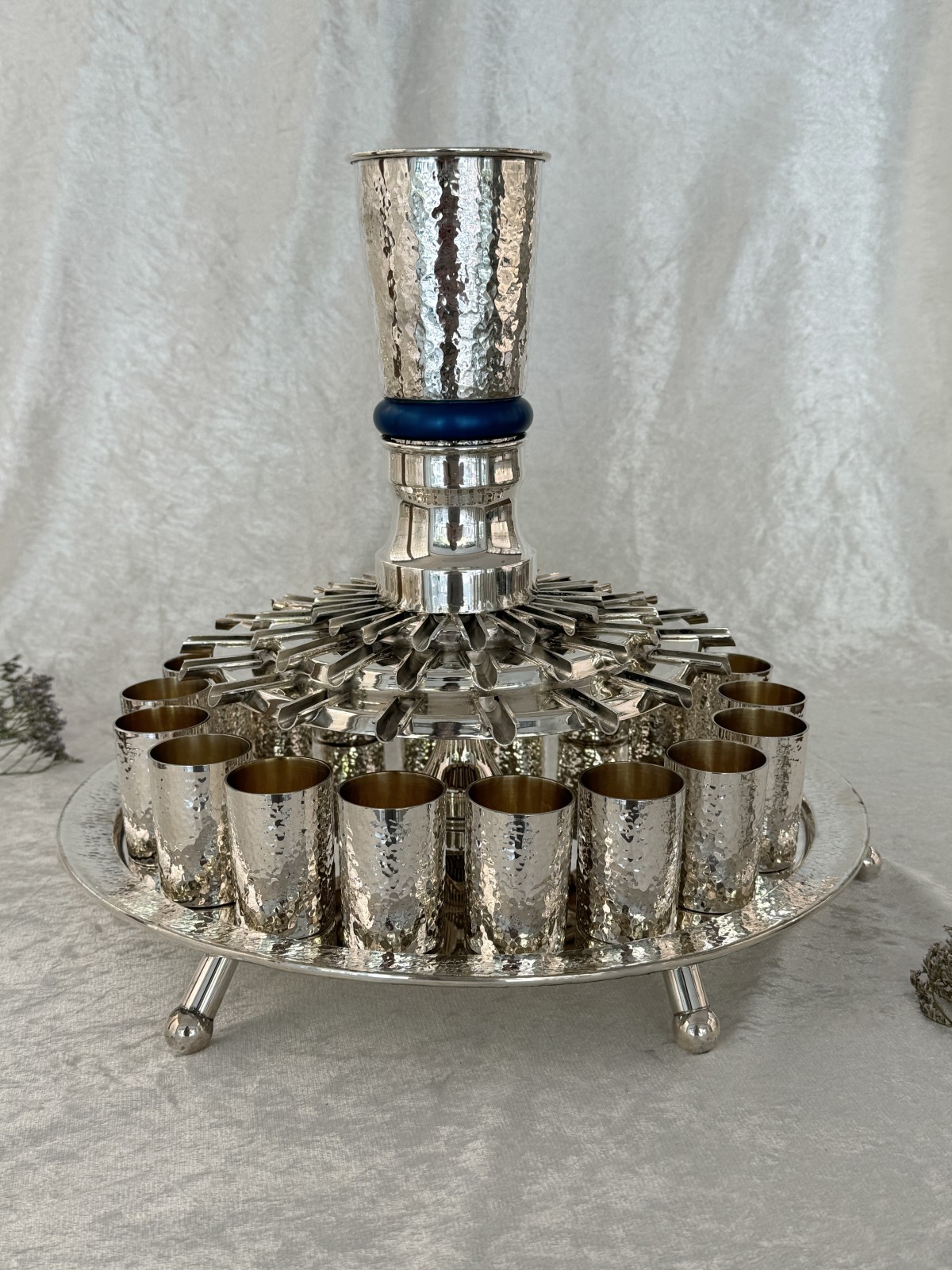 Unique Three-Tier Hammered Silver Wine Fountain Wi , Kiddush Fountains