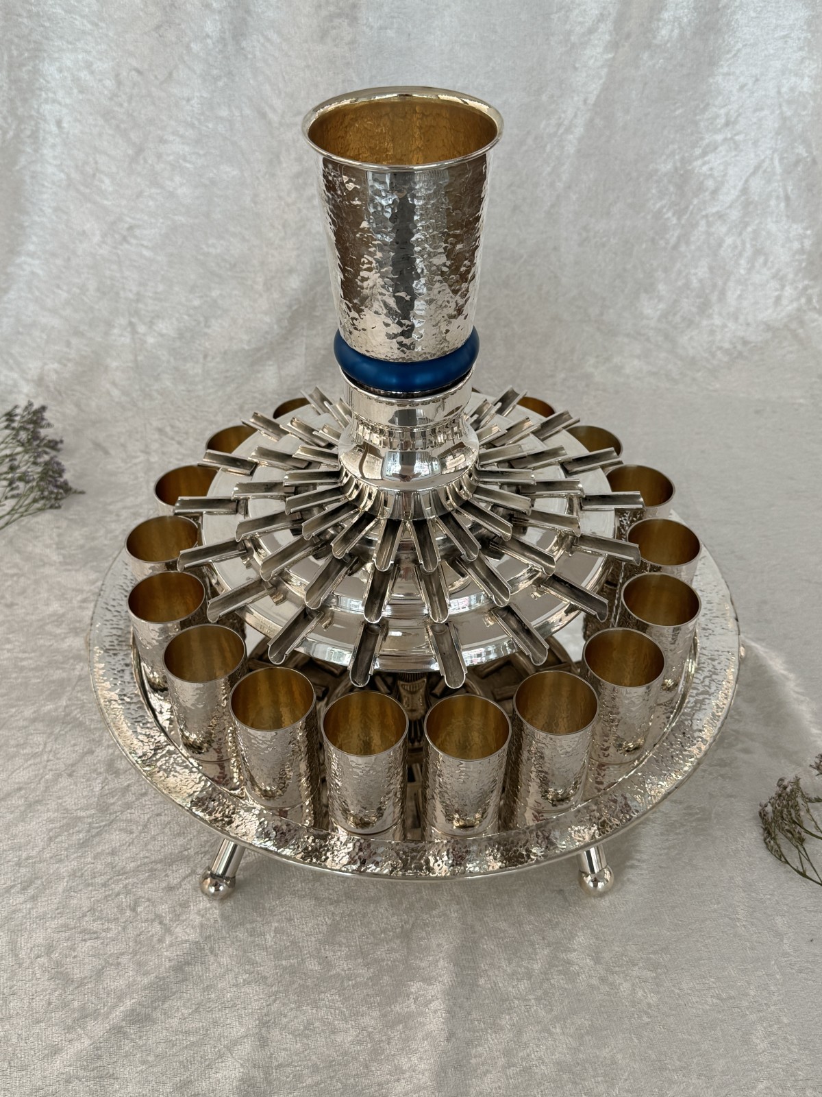 Unique Three-Tier Hammered Silver Wine Fountain Wi , Kiddush Fountains