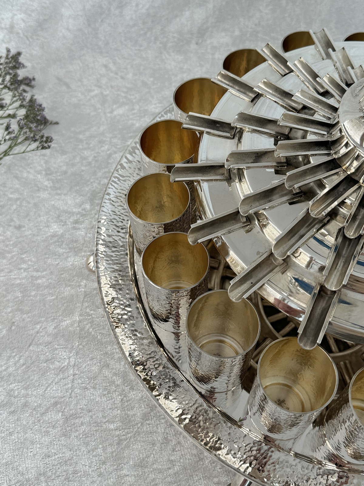 Unique Three-Tier Hammered Silver Wine Fountain Wi , Kiddush Fountains