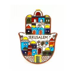 Ceramic Wall Hamsa Plaque with Colorful Images ... | Table Decorations