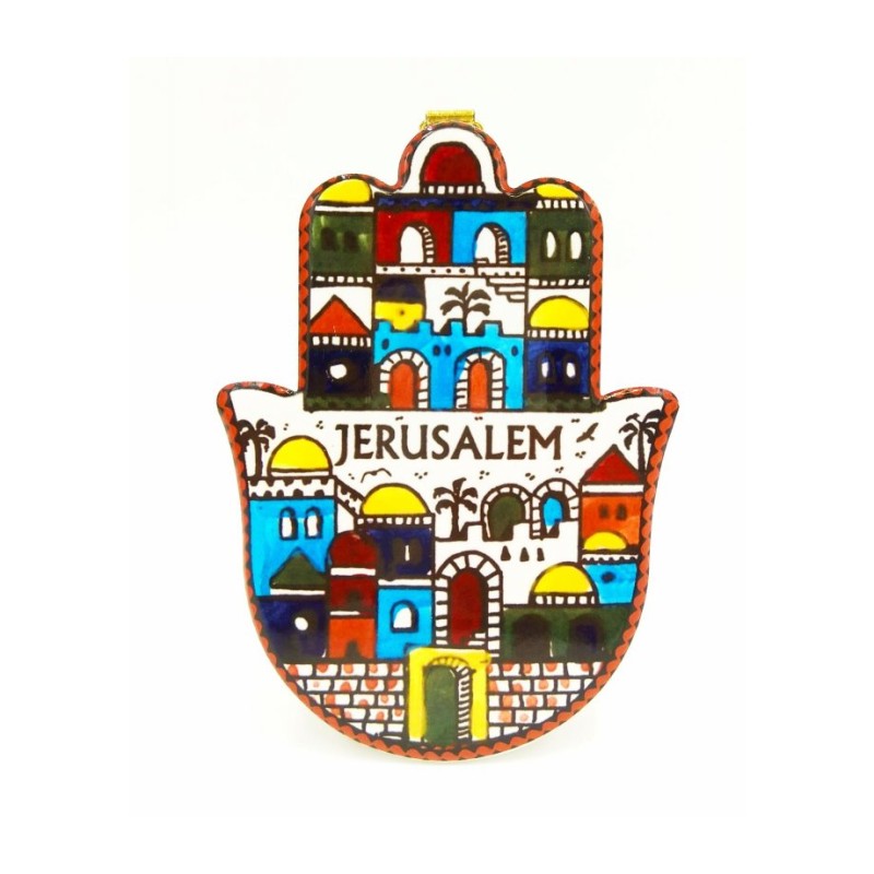 Ceramic Wall Hamsa Plaque with Colorful Images ... | Table Decorations