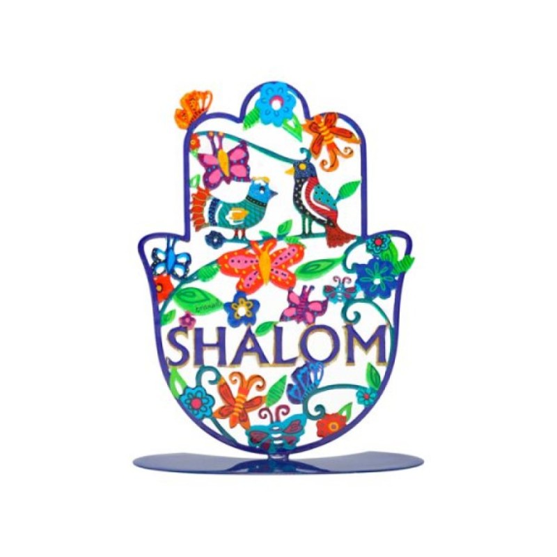 Yair Emanuel Standing Hamsa Hand Painted Birds ... | Table Decorations