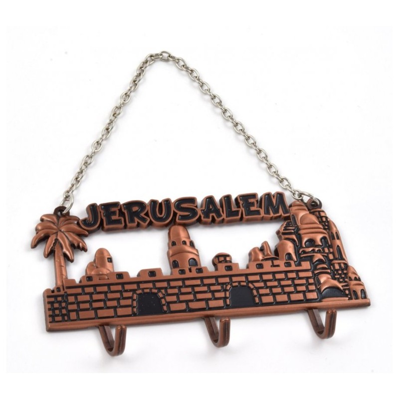 Porte-clés mural avec chaîne Jérusalem Paysage Couleur Cuivre | Horloges