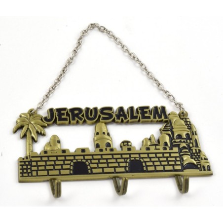 Wall Key Hanger with Chain Jerusalem Landscape Gold and Black | Clocks