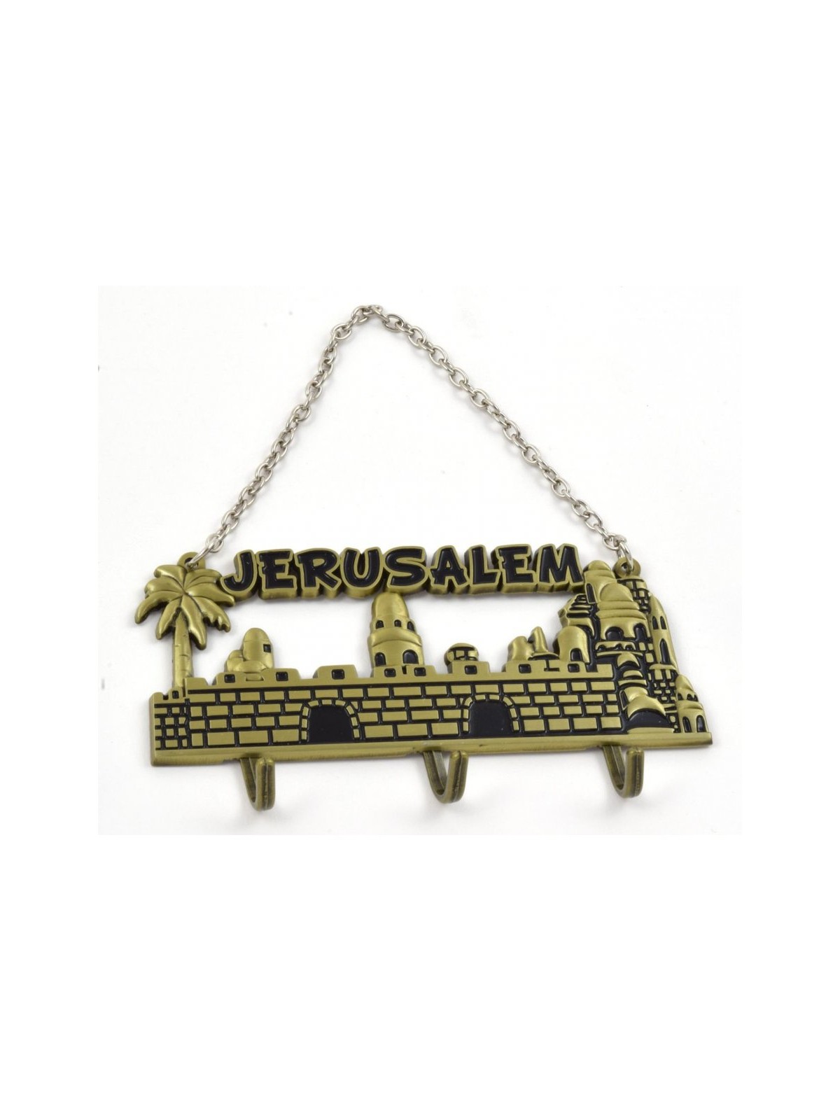 Wall Key Hanger with Chain Jerusalem Landscape Gold and Black | Clocks