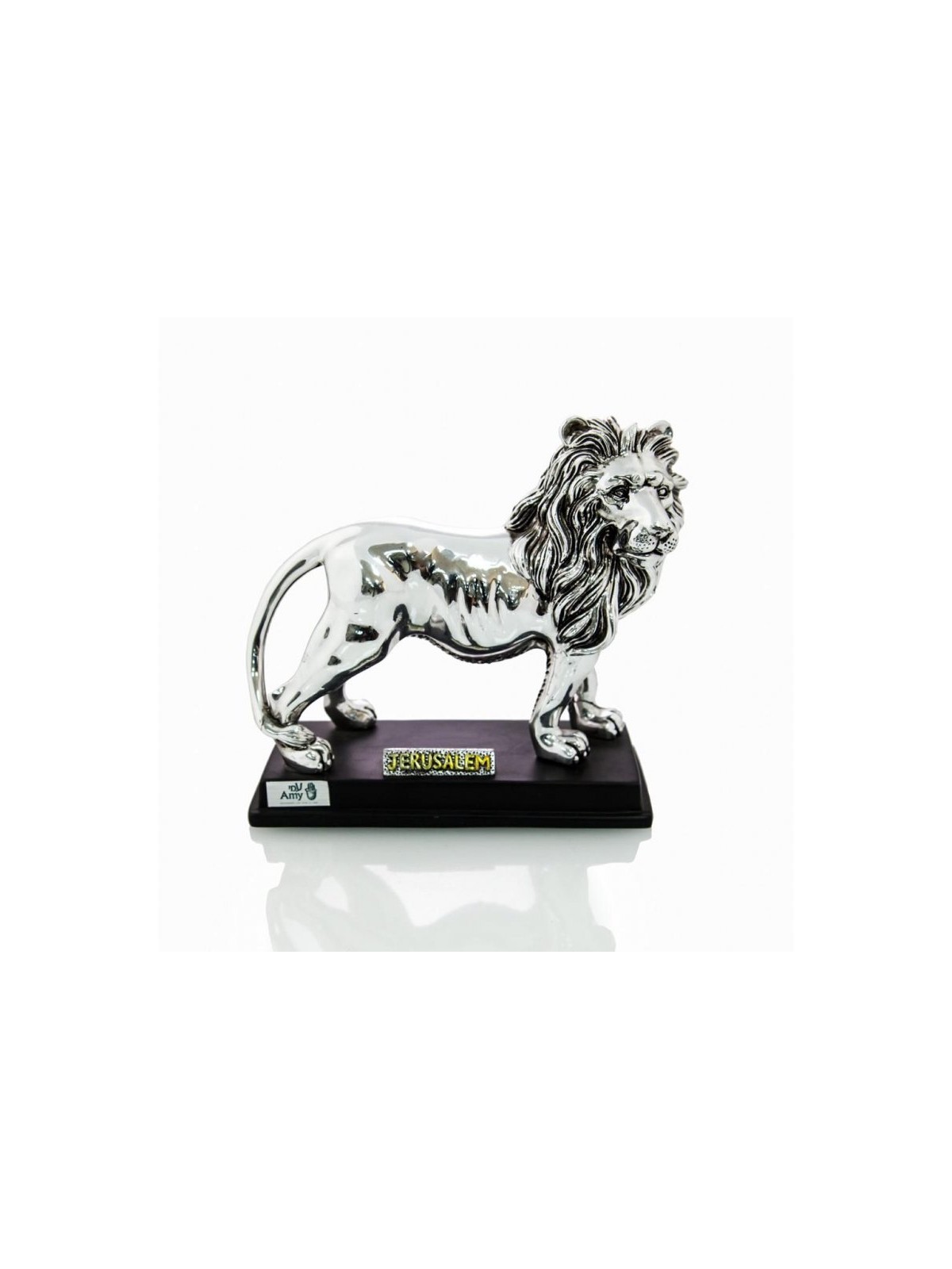 Lion de Juda plaqué argent avec accents dorés sur support en bois... | Figurines