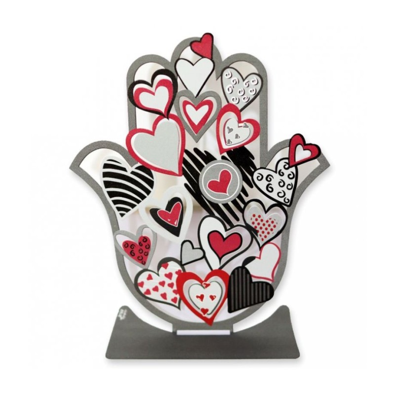 Dorit Judaica Sculpture Hamsa sur pied Rouge Blanc... | Hamsa en métal