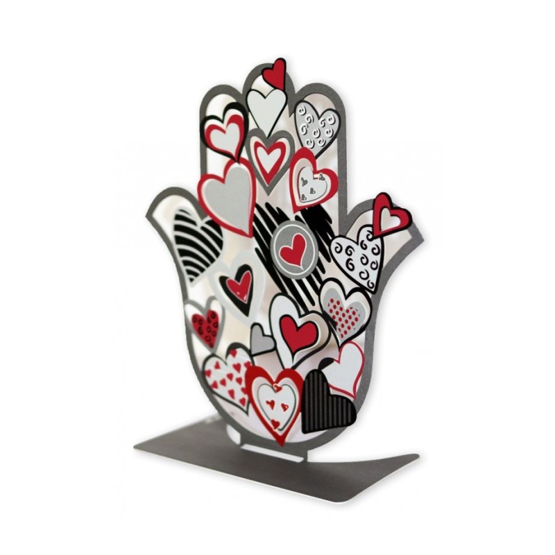 Dorit Judaica Sculpture Hamsa sur pied Rouge Blanc... | Hamsa en métal