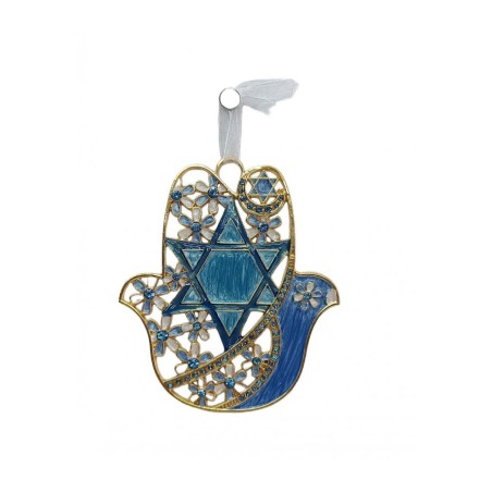 Gleaming Hamsa Wall Hanging Star of David and Flowers... | Metal Hamsa