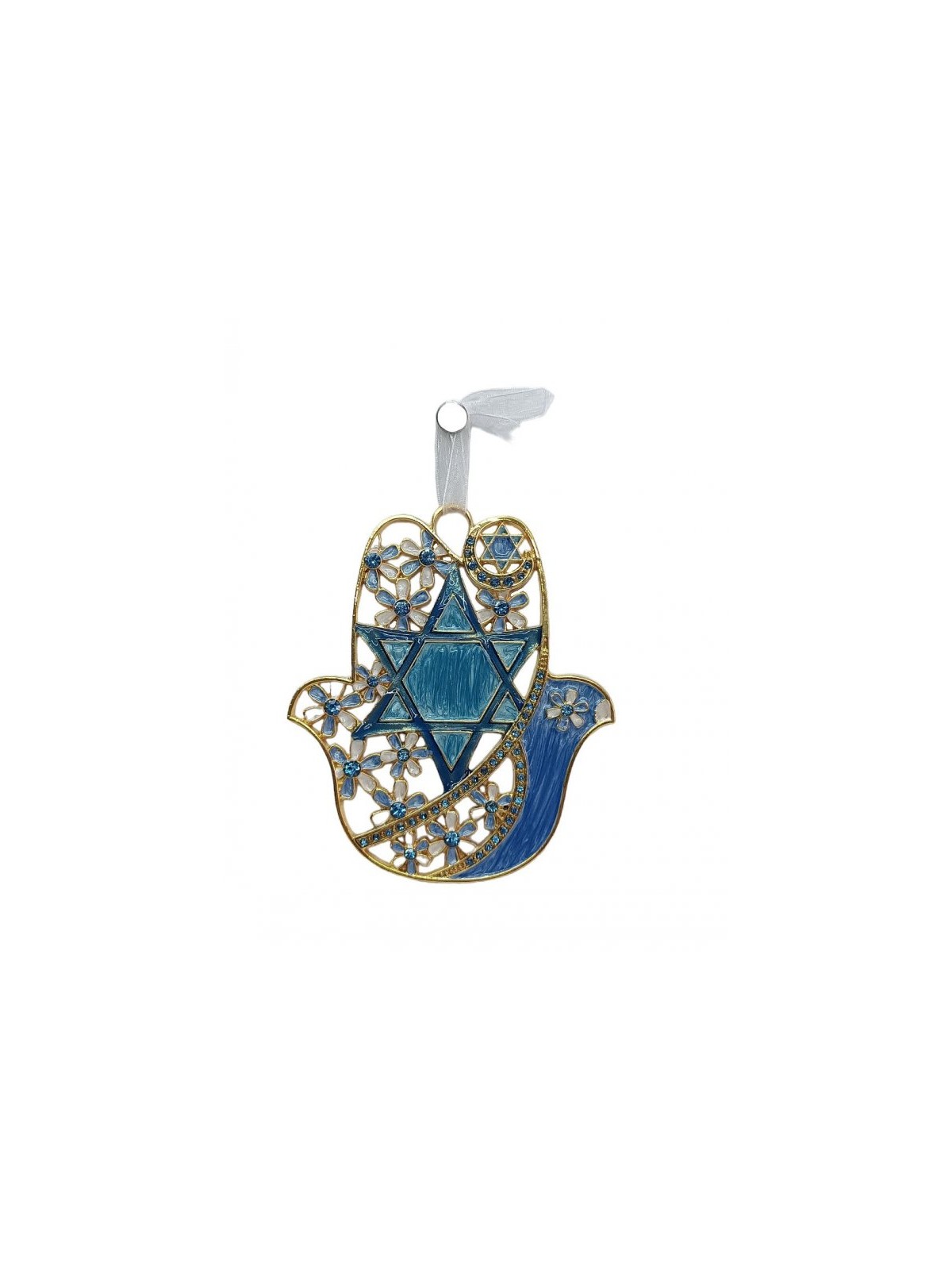 Gleaming Hamsa Wall Hanging Star of David and Flowers... | Metal Hamsa