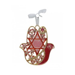 Gleaming Hamsa Wall Hanging Star of David and Flowers... | Metal Hamsa
