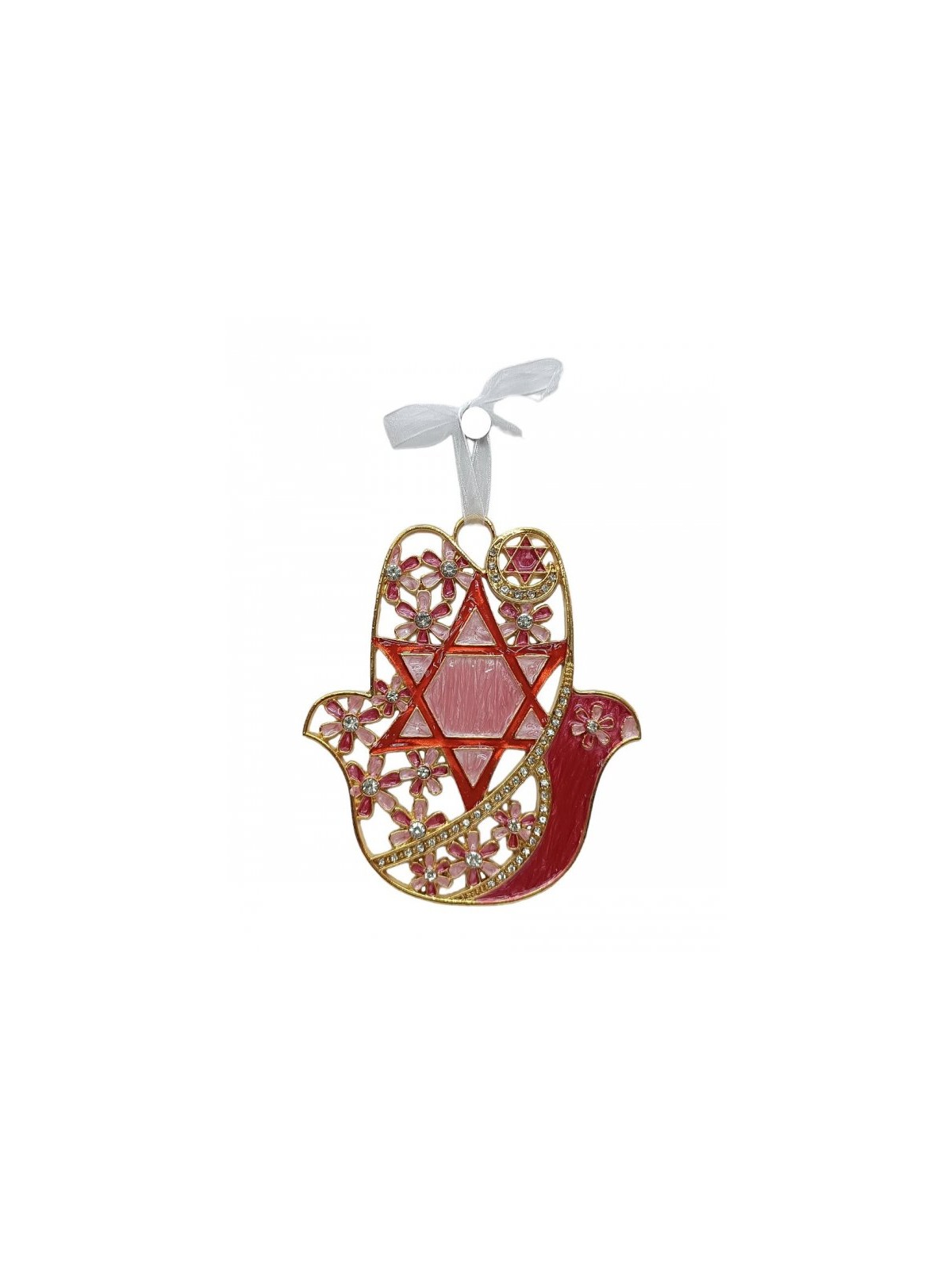 Gleaming Hamsa Wall Hanging Star of David and Flowers... | Metal Hamsa