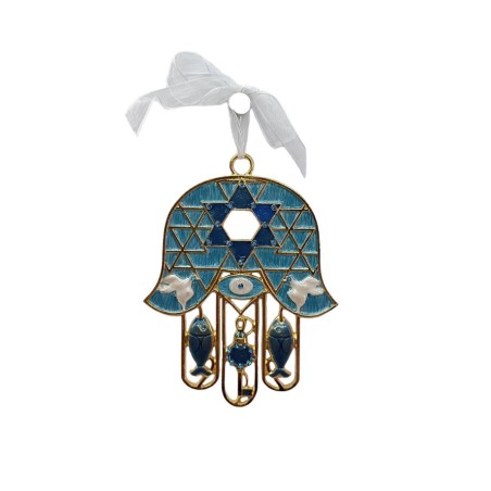 Gleaming Hamsa Wall Hanging Fish Key Dove Star of Dav... | Metal Hamsa